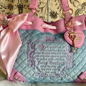 Juicy Couture Pink and Blue Embroidered Shoulder Bag